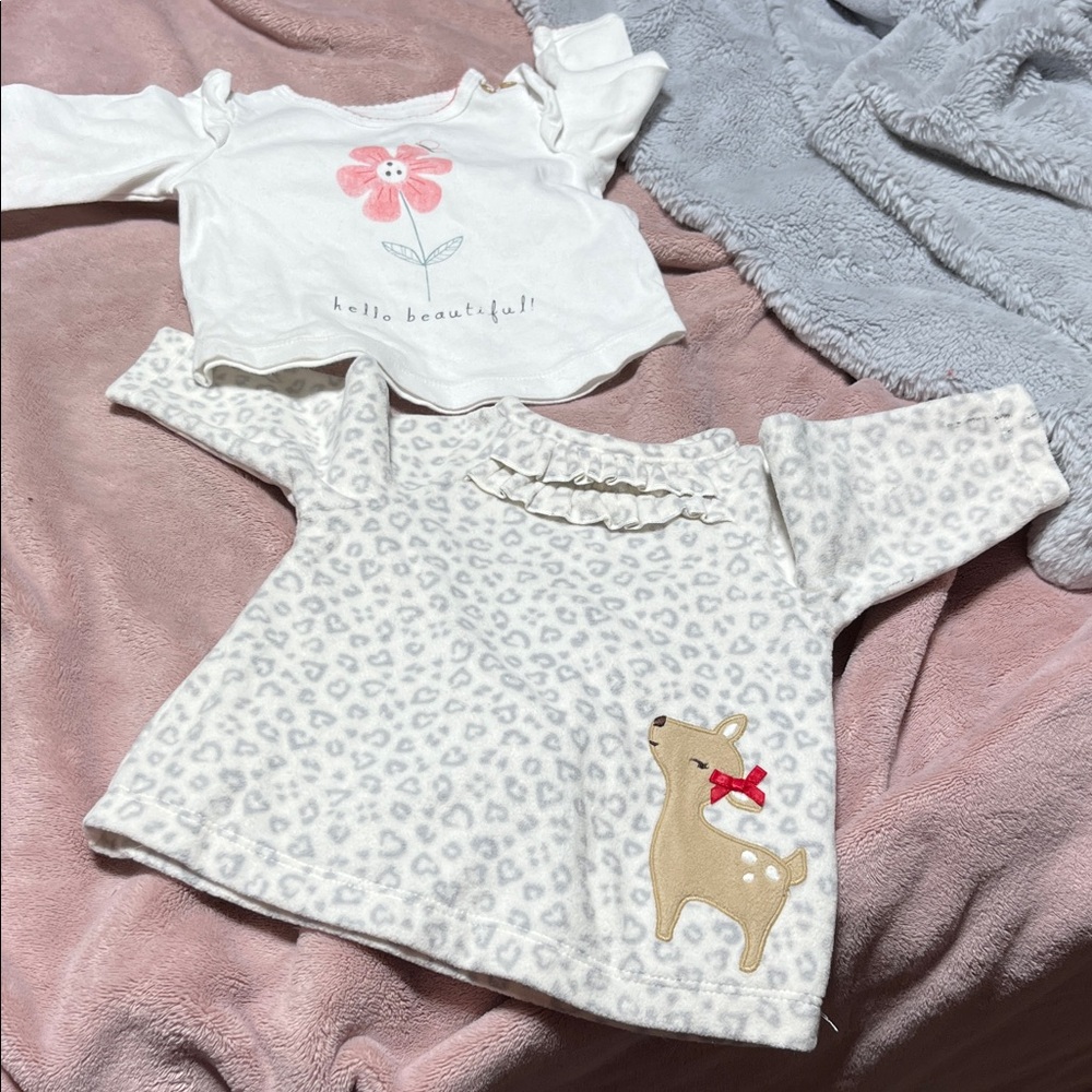 Carter's White & Light Pink Baby Tops - Flower and Deer Designs